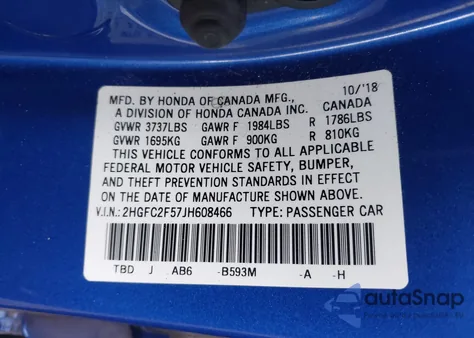 2018 Honda Civic Lx from USA, damaged, VIN 2HGFC2F57JH608466